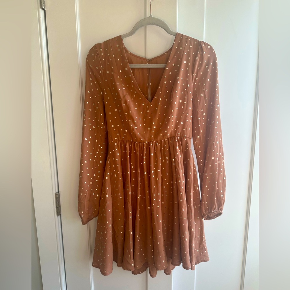 BCBGeneration Flowy Pink Fit and Flare Dress with Bishop Sleeves - Picture 2 of 7
